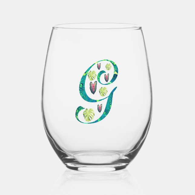 Vaso De Vino Monstera Alphabet "G" (Anverso)