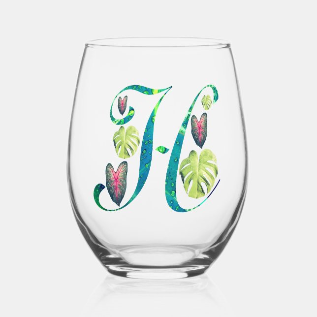 Vaso De Vino Monstera Alphabet "H" (Anverso)