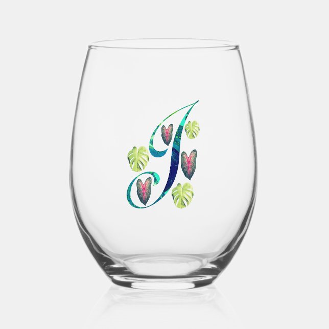 Vaso De Vino Monstera Alphabet "J" (Anverso)