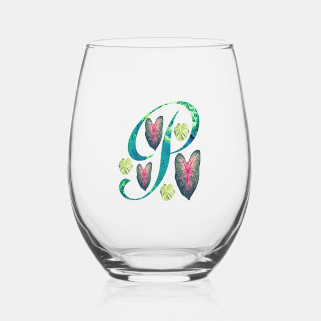 Vaso De Vino Monstera Alphabet "P" (Anverso)