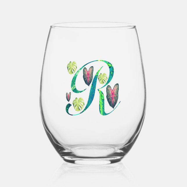 Vaso De Vino Monstera Alphabet "R" (Anverso)