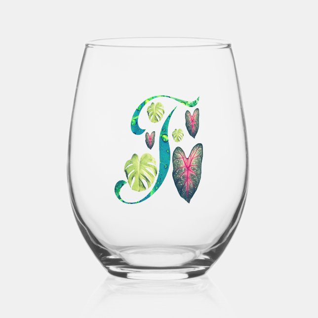 Vaso De Vino Monstera Alphabet "T" (Anverso)