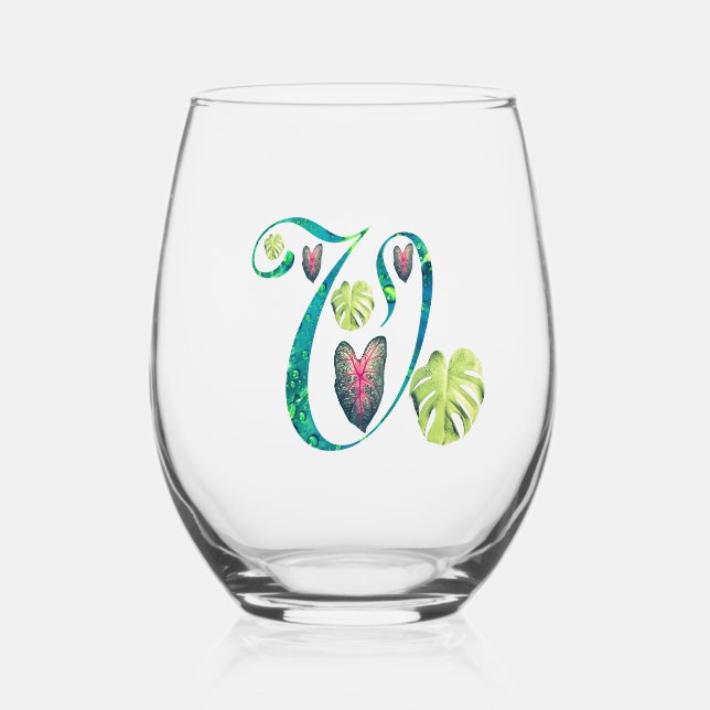 Vaso De Vino Monstera Alphabet "V" (Anverso)