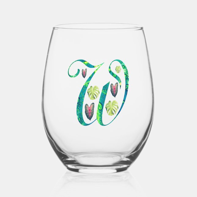 Vaso De Vino Monstera Alphabet "W" (Anverso)
