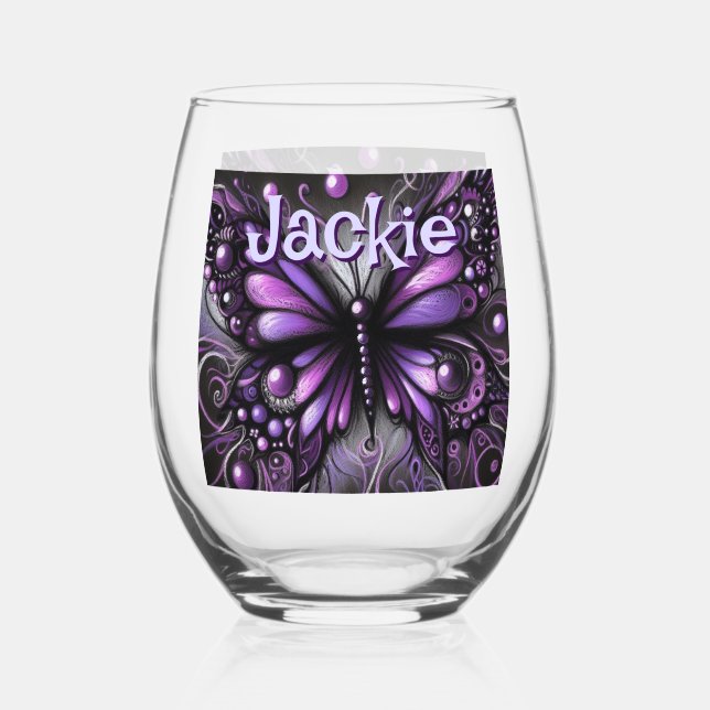 Vaso De Vino Morado gótico de mariposa negra personalizado (Anverso)