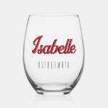 Vaso De Vino Motor de fuego Red 3D Funny Name Bridesmaid<br><div class="desc">Motor de fuego Red 3D Funny Nombre de Gran Noviaria,  Negro Texto Personalizado ,  Bridal Party Stemless Wine Glass</div>