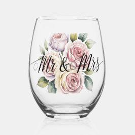 Vaso De Vino Mr & Mrs Floral Script