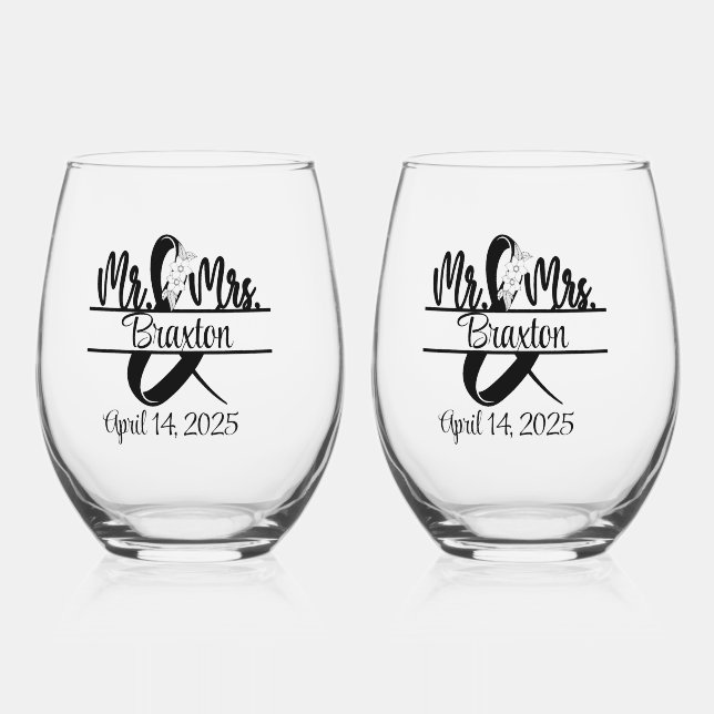Vaso De Vino Mr. & Mrs. Wedding Glass Wine Glass (Anverso)