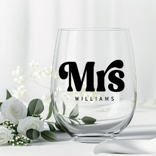 Vaso De Vino Mrs. namer cualquier boda de tipos de letra retro
