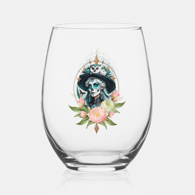 Vaso De Vino Mujer asombrosa con un impresionante maquillaje de (Anverso)