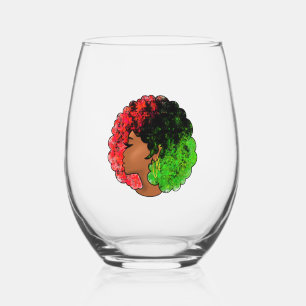 Vaso De Vino Mujer niña negra panafricana orgullo afro verde ro