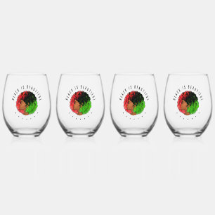 Vaso De Vino Mujer niña negra panafricana orgullo afro verde ro
