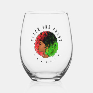 Vaso De Vino Mujer niña negra panafricana orgullo afro verde ro