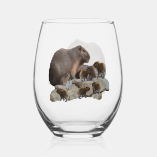 Vaso De Vino Mummy Y Baby Capybaras,