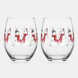 Vaso De Vino Muñeco de nieve en acuarela
