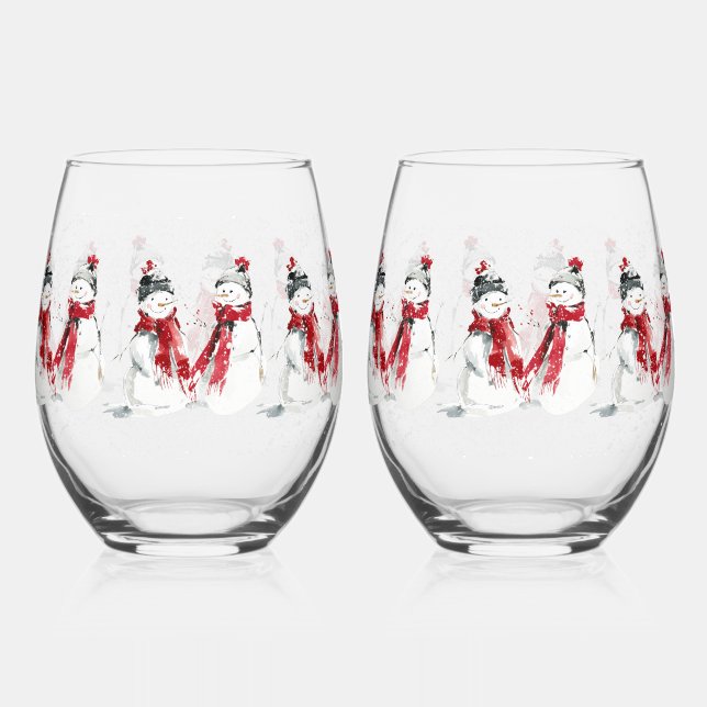 Vaso De Vino Muñeco de nieve en acuarela  (Anverso)