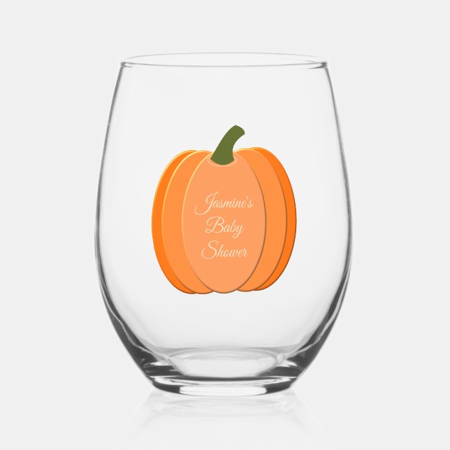 Vaso De Vino Naranja Cuto Género Neutral Calabaza Baby Shower (Anverso)