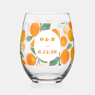 Vaso De Vino Naranja de acuarela Citrus Monogrammed Boda