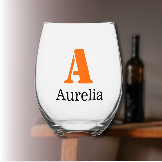 Vaso De Vino Naranja del atardecer Elegante Nombre Negro Inicia (Subido por el creador)