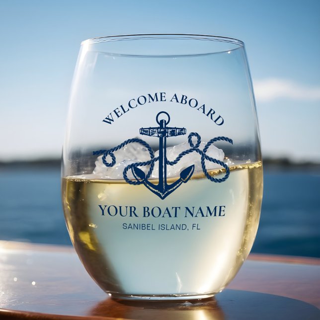 Vaso De Vino Nautical Anchor Nombre Barco Naval Bienvenida Azul (Subido por el creador)
