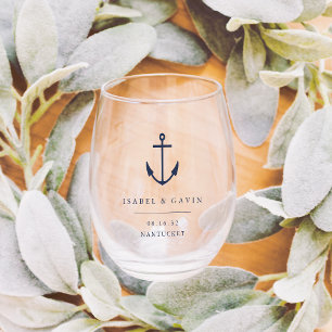 Vaso De Vino Nautical Anchor Personalized Wedding Favor