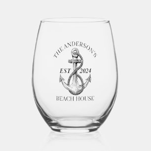 Vaso De Vino Nautical Boat Beach Anchor Nombre de la familia Es
