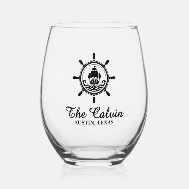 Vaso De Vino Nautical Boat Name (Anverso)