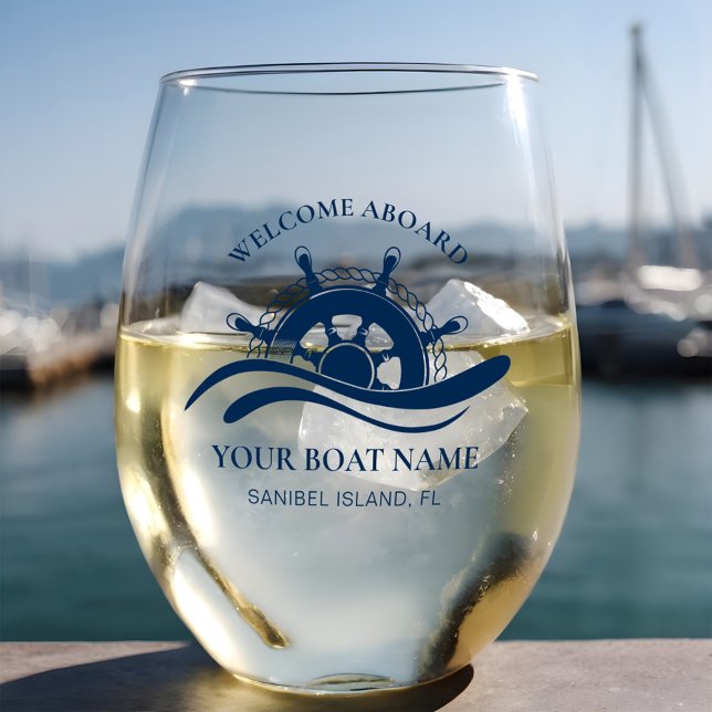 Vaso De Vino Nautical Boat Name Ship Wheel Navy Blue (Subido por el creador)