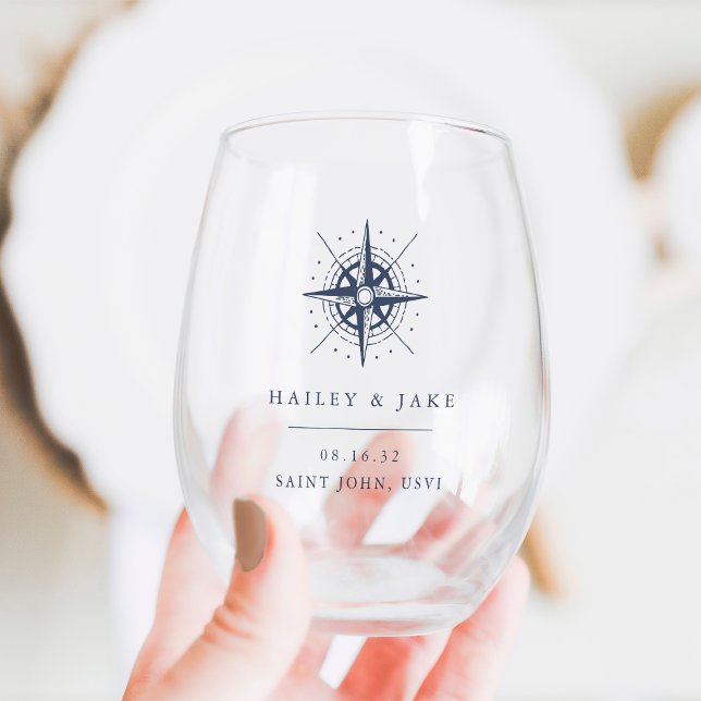 Vaso De Vino Nautical Compass Personalized Wedding Favor (Subido por el creador)