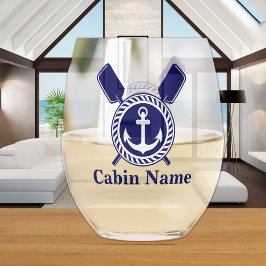Vaso De Vino Nautical Nautical Nombre Anchor Naval Azul