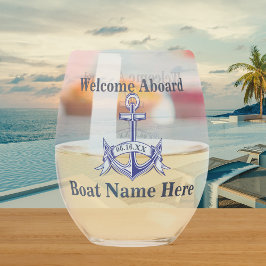 Vaso De Vino Nautical Nautical Nombre Anchor Naval Azul