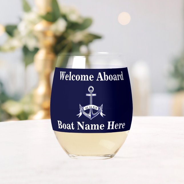 Vaso De Vino Nautical Nautical Nombre Anchor Naval Azul (Insitu (Boda))