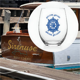 Vaso De Vino Nautical Rope Ship Wheel nombre del barco a bordo