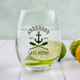 Vaso De Vino Nautico Anchor Oars Family Lake House Green