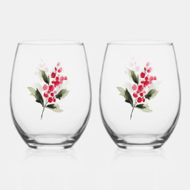 Vaso De Vino Navidad Frutas Rojas Acuarela Christmas