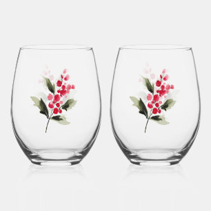 Vaso De Vino Navidad Frutas Rojas Acuarela Christmas
