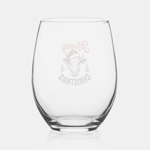 Vaso De Vino Navidad Mooey Vaca Sombrero de Santa Grabado Antig