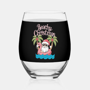Vaso De Vino Navidad Playera Vacaciones Tropicales Santa Playa 