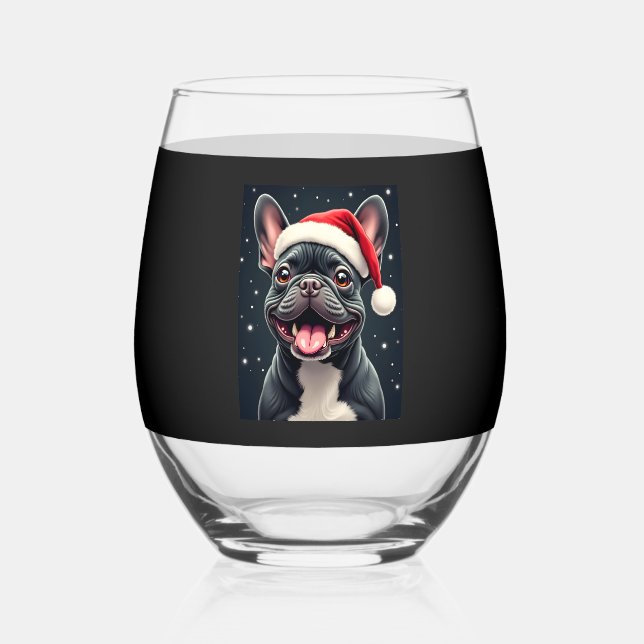 Vaso De Vino Navidades de Bulldog franceses lanzan camiseta (Anverso)