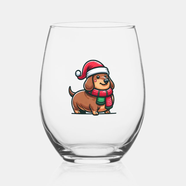 Vaso De Vino Navidades de la elegancia de Dachshund Anticipatio (Anverso)