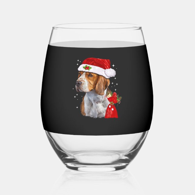 Vaso De Vino Navidades De Perro Beagle En Navidades Familiares  (Anverso)