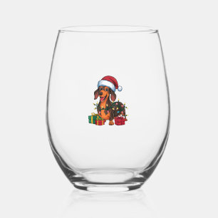 Vaso De Vino Navidades de perros de Santa Hat Dachshund que ilu