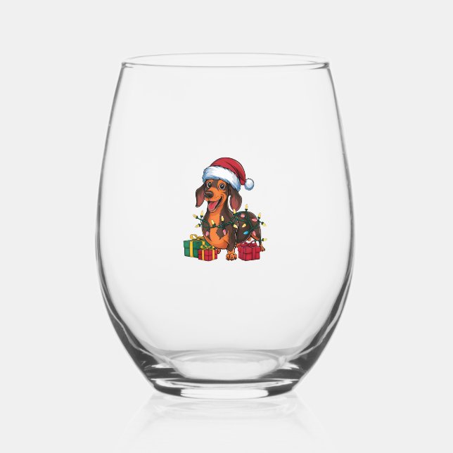Vaso De Vino Navidades de perros de Santa Hat Dachshund que ilu (Anverso)