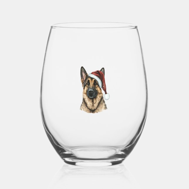 Vaso De Vino Navidades del Pastor Alemán Santa Claus Dog (Anverso)
