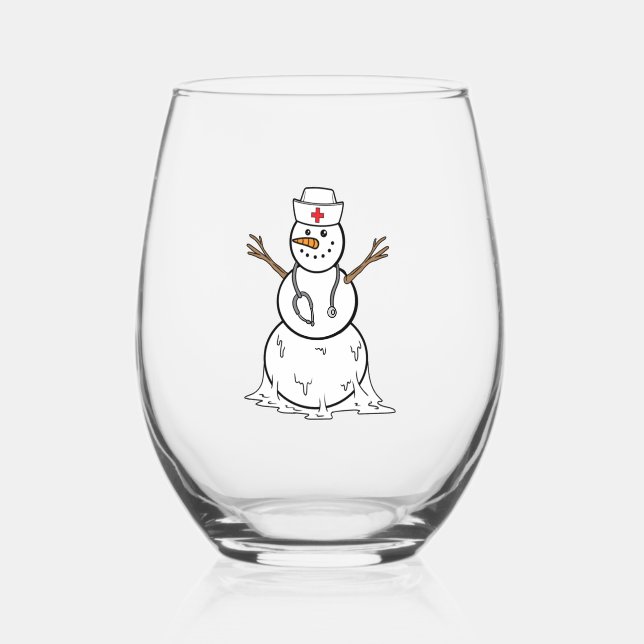 Vaso De Vino Navidades divertidos Snowman Enfermera Enfermería  (Anverso)