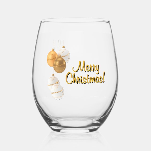 Vaso De Vino Navidades dorados y blancos Bolas Personalizado Te (Anverso)
