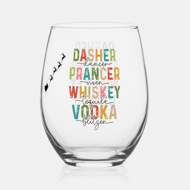 Vaso De Vino Navidades graciosos Tumbler Dasher Prancer Blitzen (Anverso)
