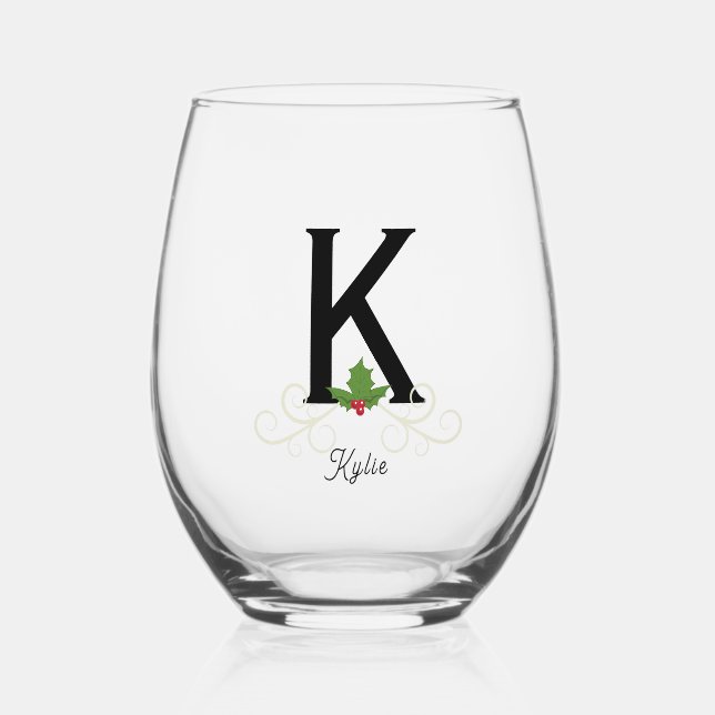 Vaso De Vino Navidades Monogramados Holly (Anverso)