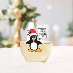 Vaso De Vino Navidades Penguin Santa Naughty List