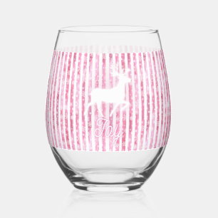 Vaso De Vino Navidades rosas y blancos disfrutan reno